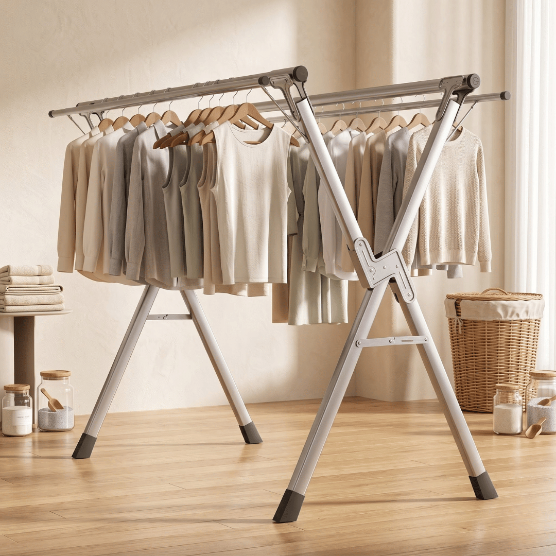 Clothes Drying Stand Portable Folding Laundry Rack Apartment Balcony