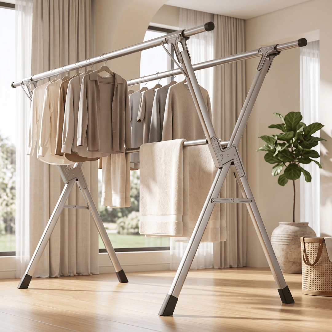 Clothes Drying Stand Portable Folding Laundry Rack Apartment Balcony