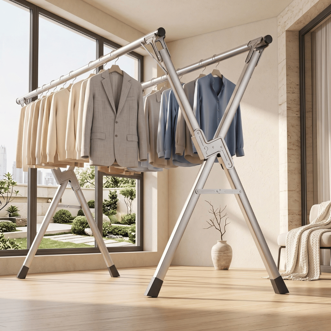 Clothes Drying Stand Portable Folding Laundry Rack Apartment Balcony