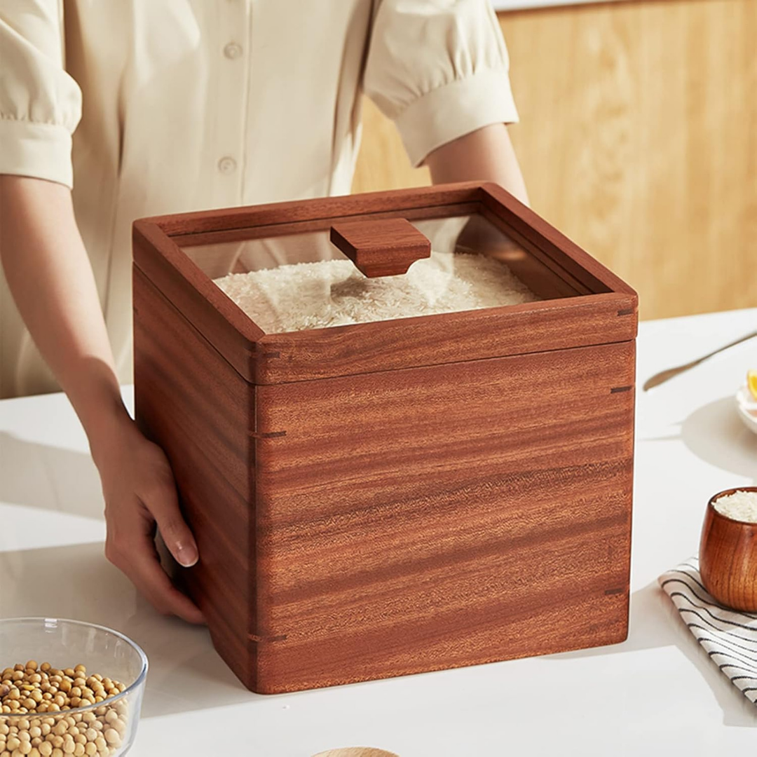 HOMERO Multiuse Wooden Airtight Cereal Container with Lid