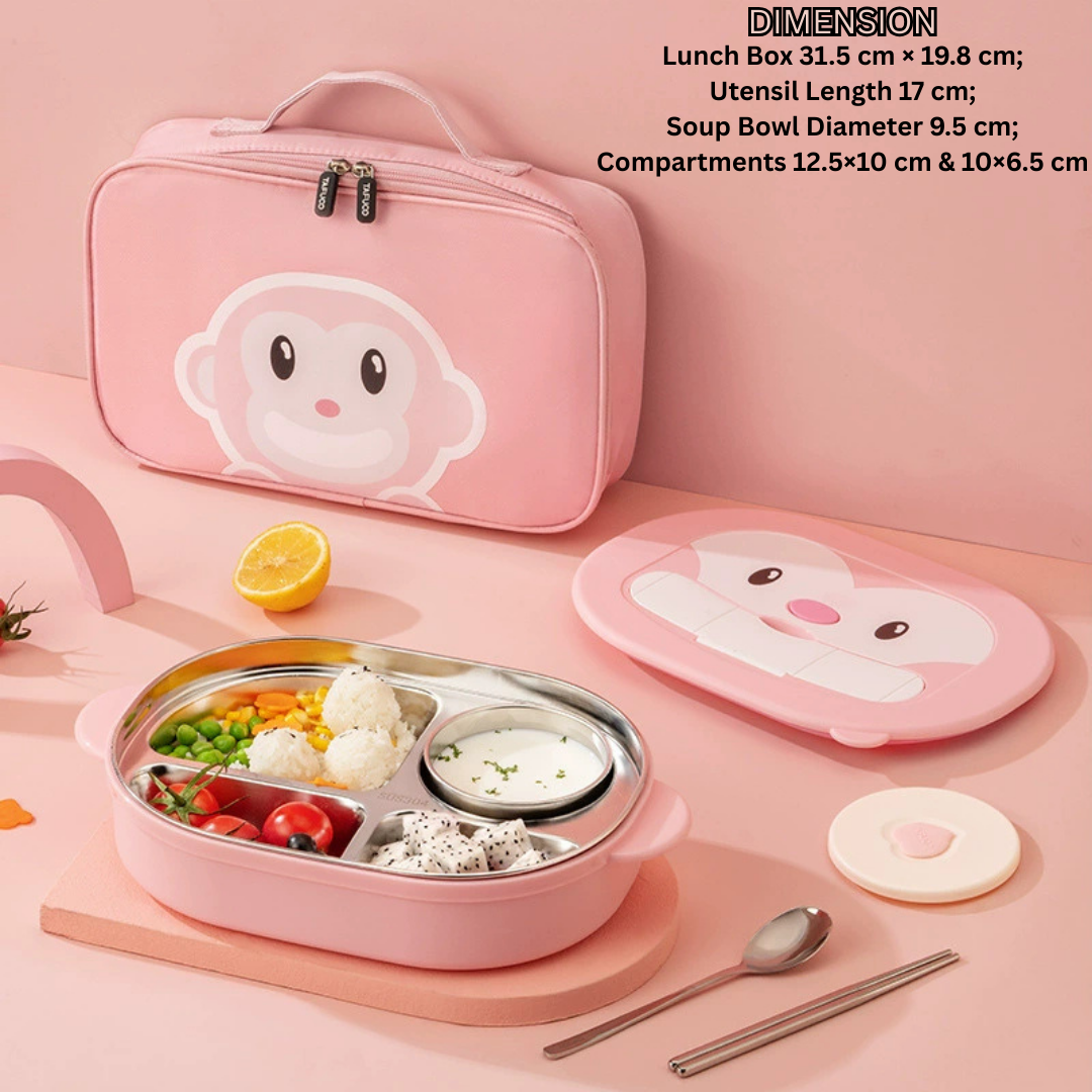 Homero 4-Compartment Cute Monkey Kids Stainless Steel Lunch Box