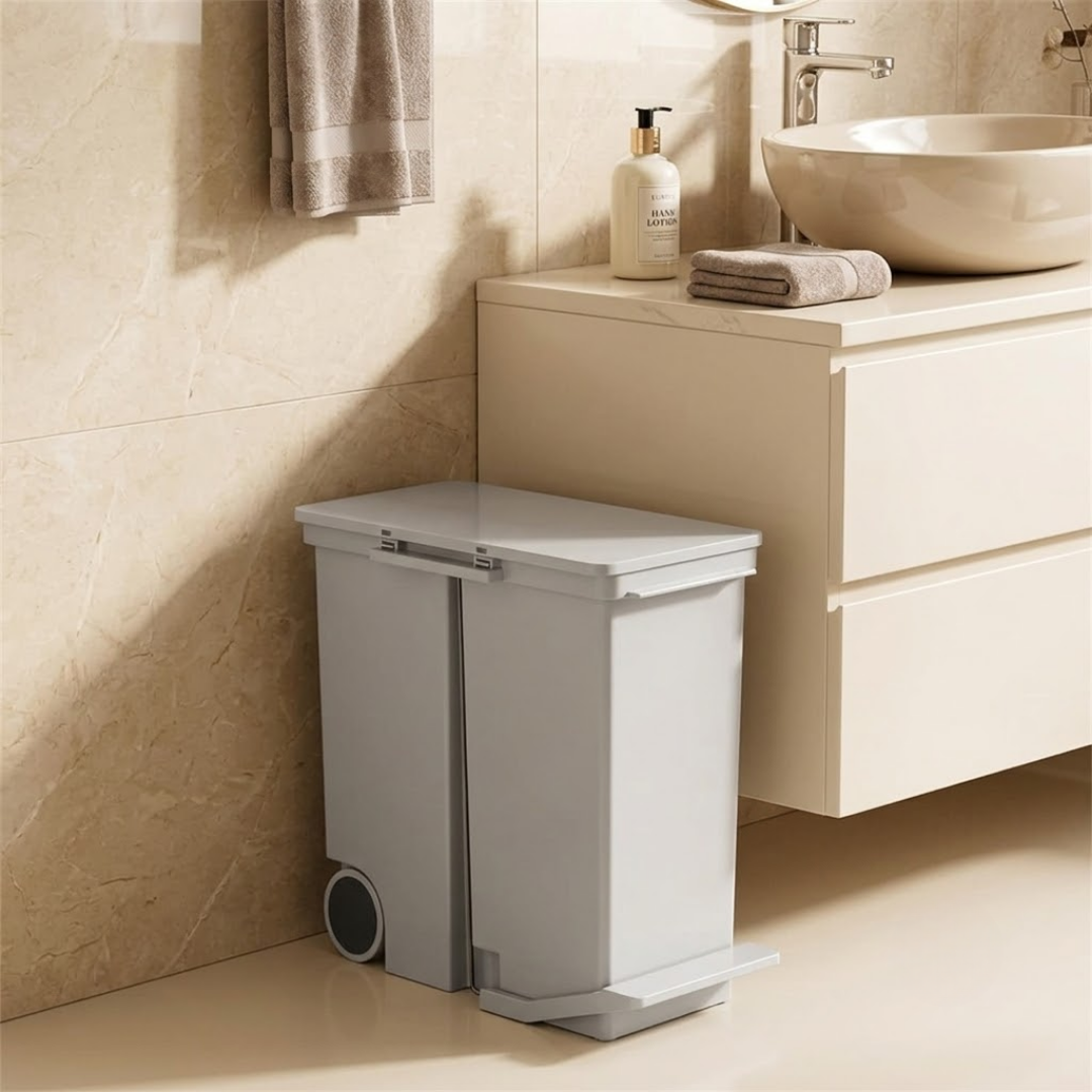 Wet Dry Waste Bin with Pedal Opening & Movable Wheels