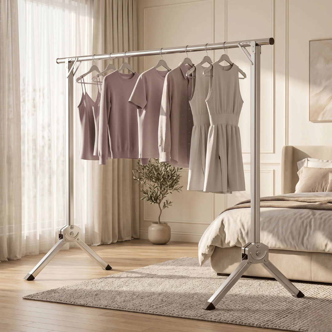 Laundry Rack Mobile Extendable Clothes Airer Stand Living Room Balcony Stainless
