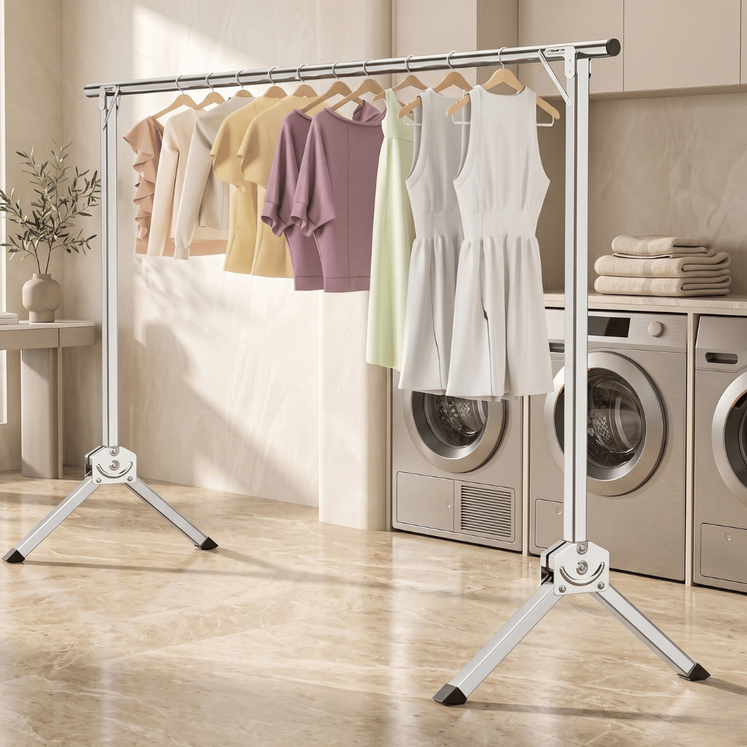 Laundry Rack Mobile Extendable Clothes Airer Stand Living Room Balcony Stainless