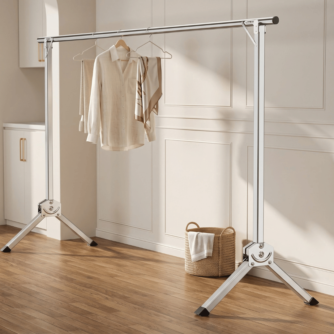 Laundry Rack Mobile Extendable Clothes Airer Stand Living Room Balcony Stainless