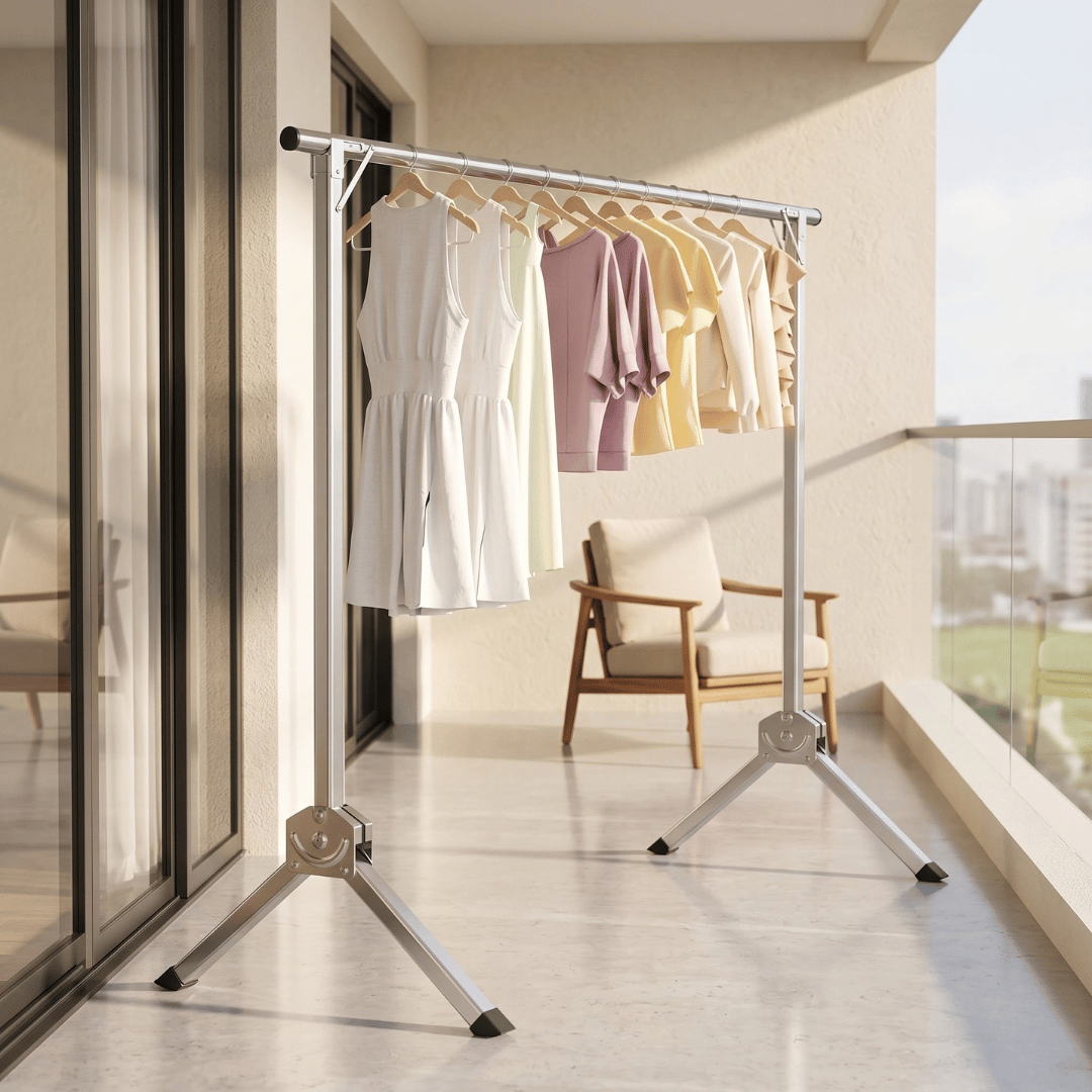 Laundry Rack Mobile Extendable Clothes Airer Stand Living Room Balcony Stainless