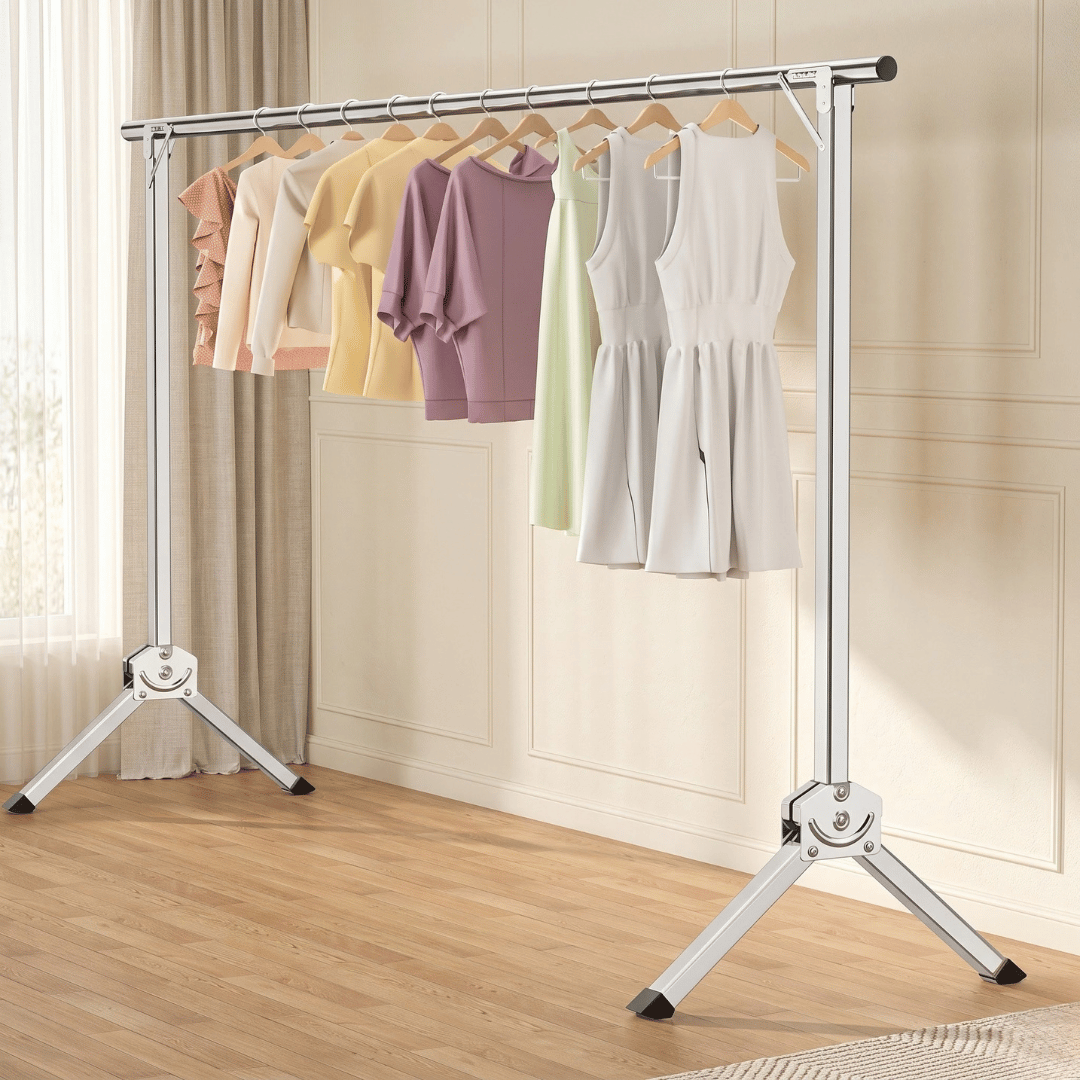 Laundry Rack Mobile Extendable Clothes Airer Stand Living Room Balcony Stainless