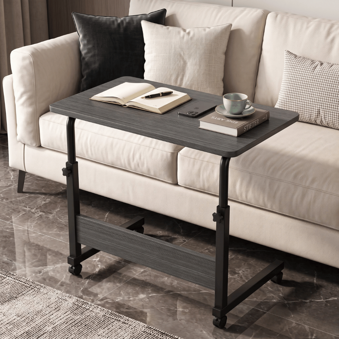 Multipurpose Height Adjustable Side Table With Lockable Wheels