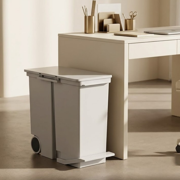 Wet Dry Waste Bin with Pedal Opening & Movable Wheels