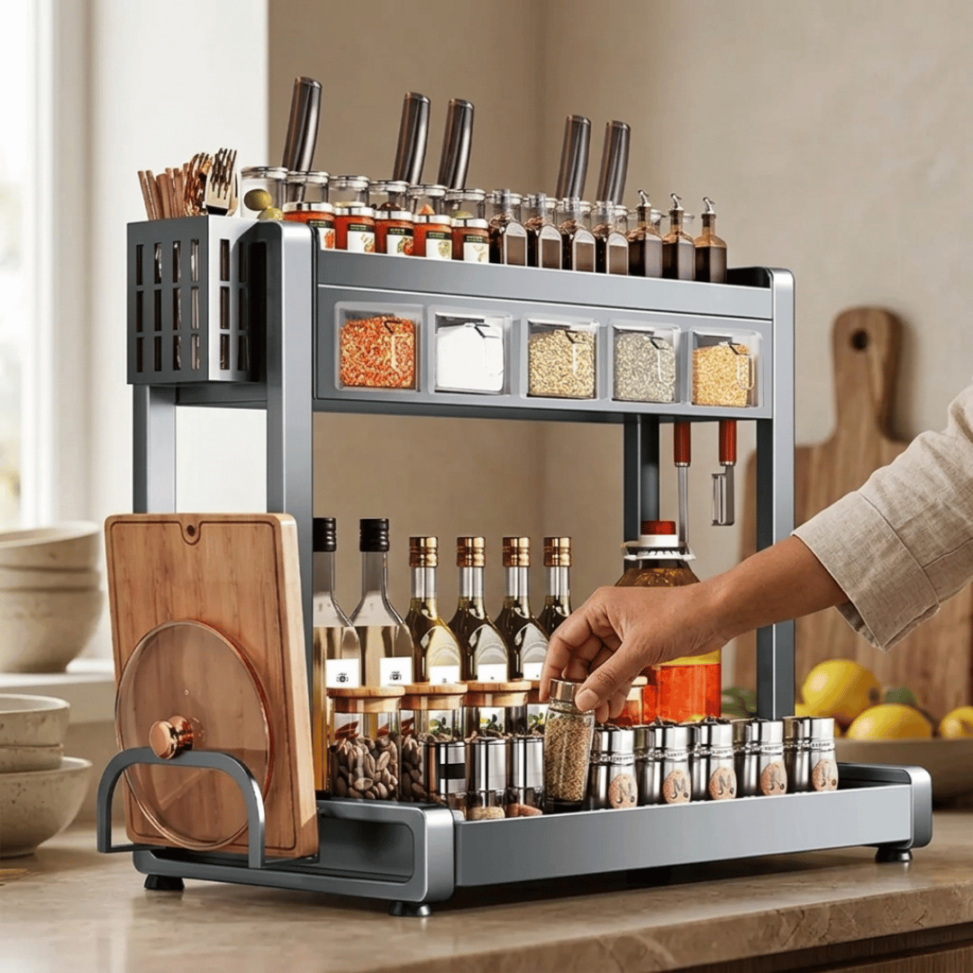 Homero Two Layer Multi-Purpose Metal Countertop Spice Storage Rack