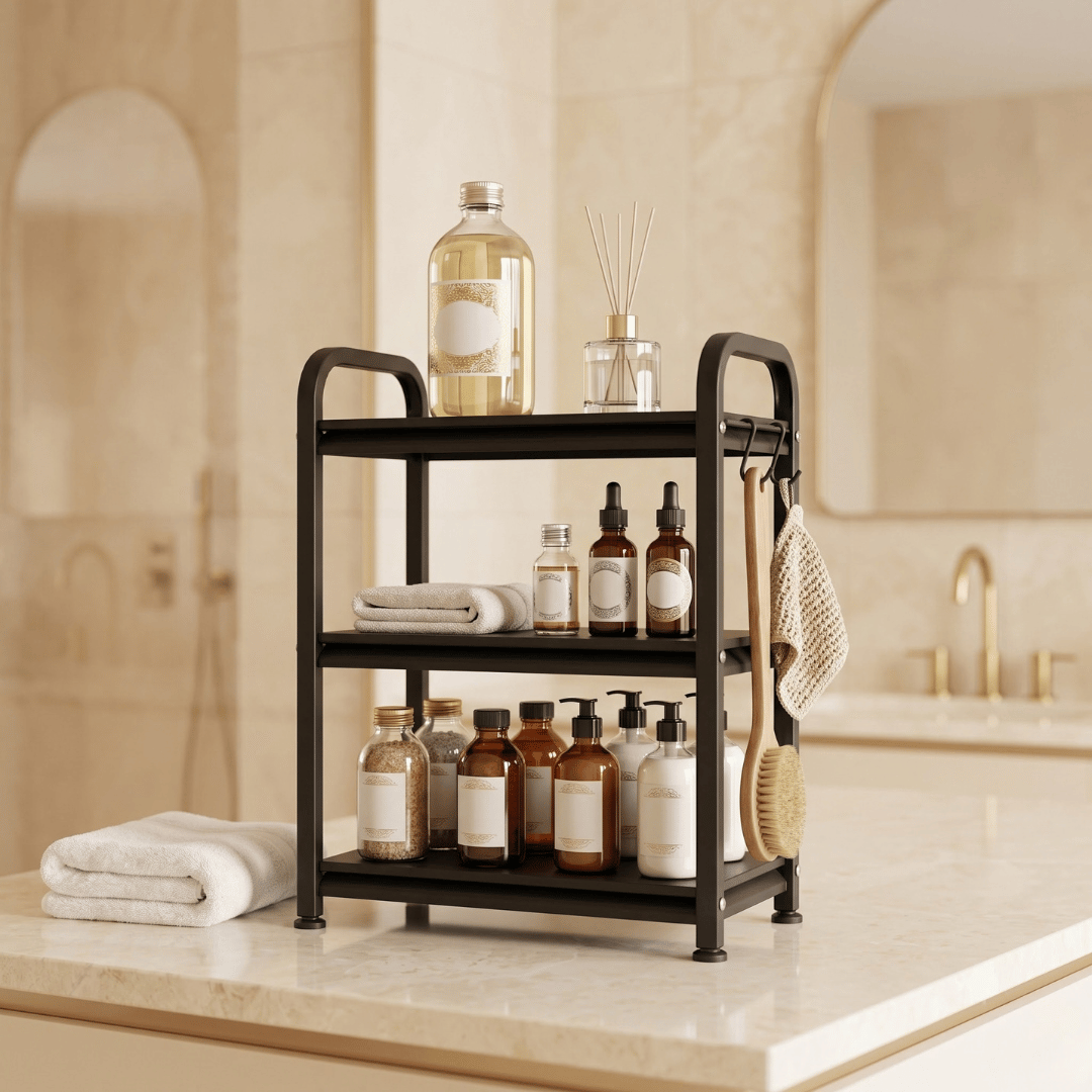 Multipurpose Metal Countertop Organizer Rack Modular Spice Shelf Standing Storage Kitchen Bathroom Pantry