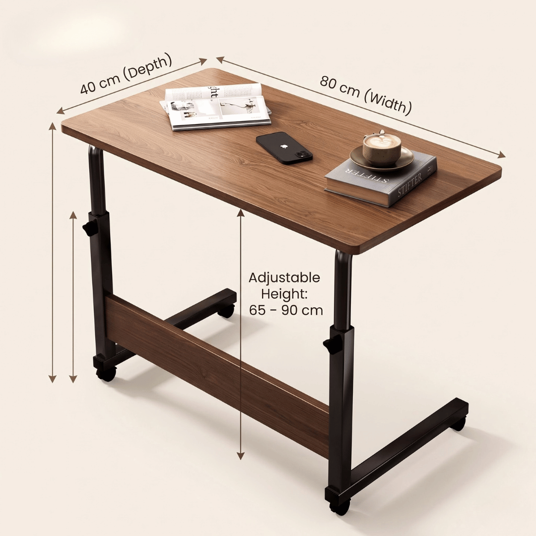 Multipurpose Height Adjustable Side Table With Lockable Wheels