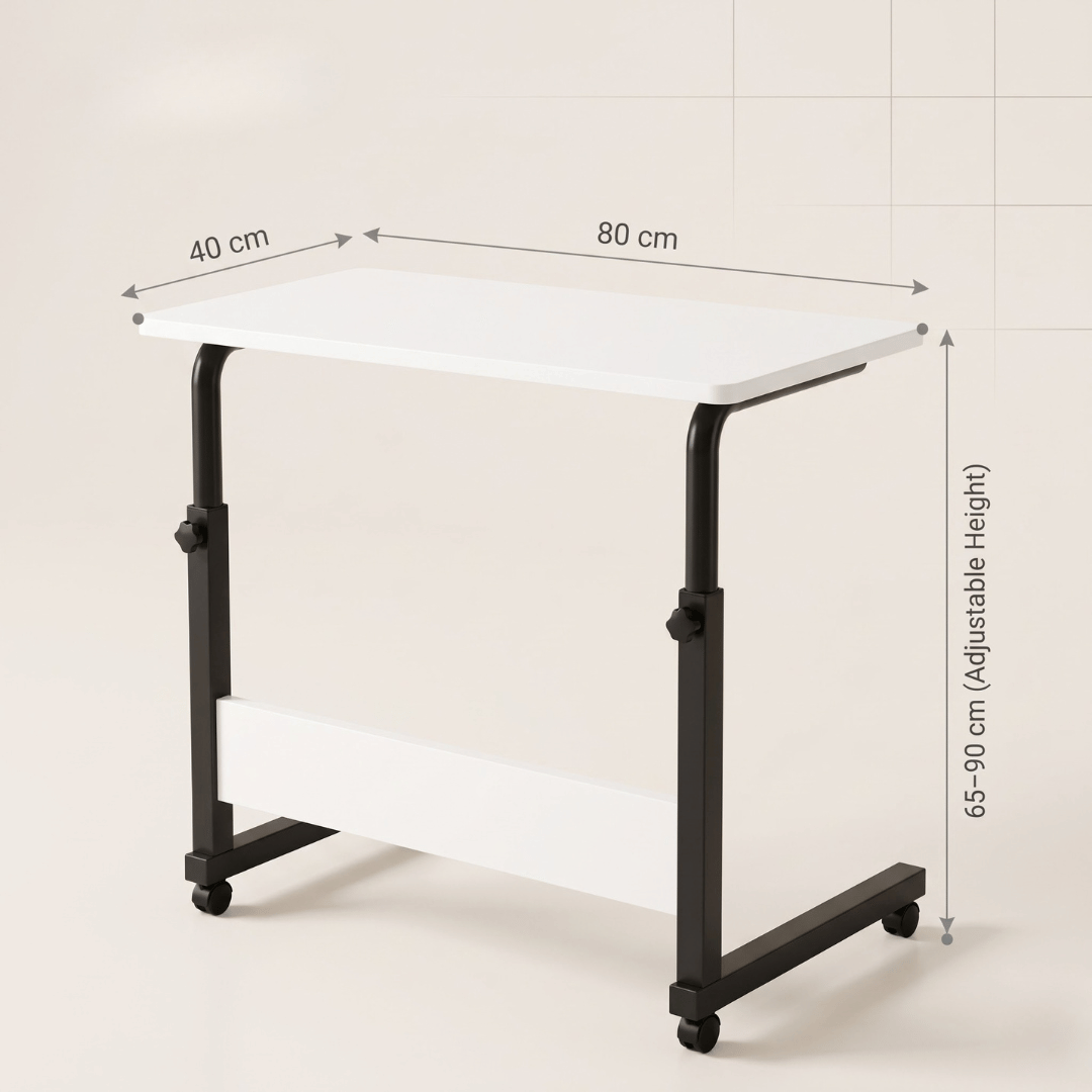 Multipurpose Height Adjustable Side Table With Lockable Wheels