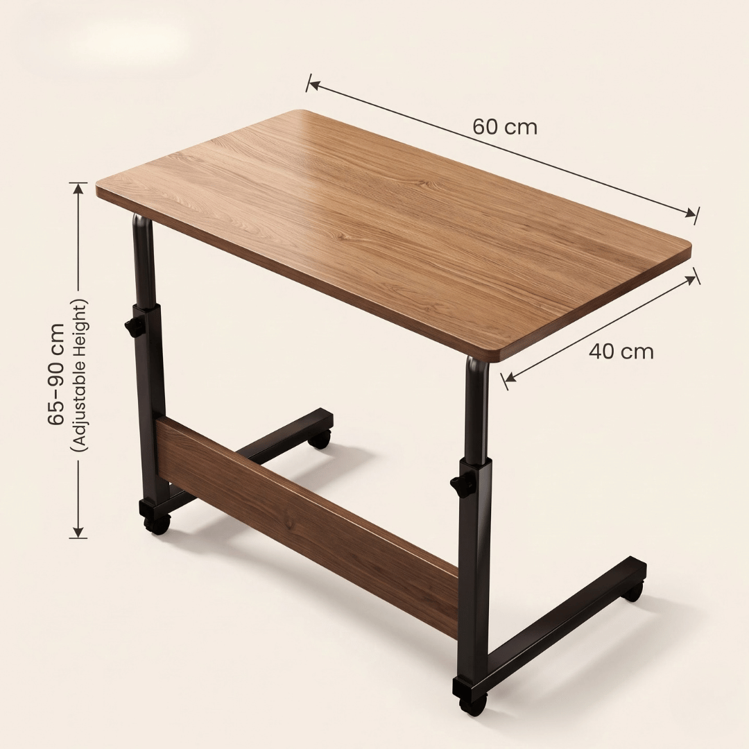 Multipurpose Height Adjustable Side Table With Lockable Wheels