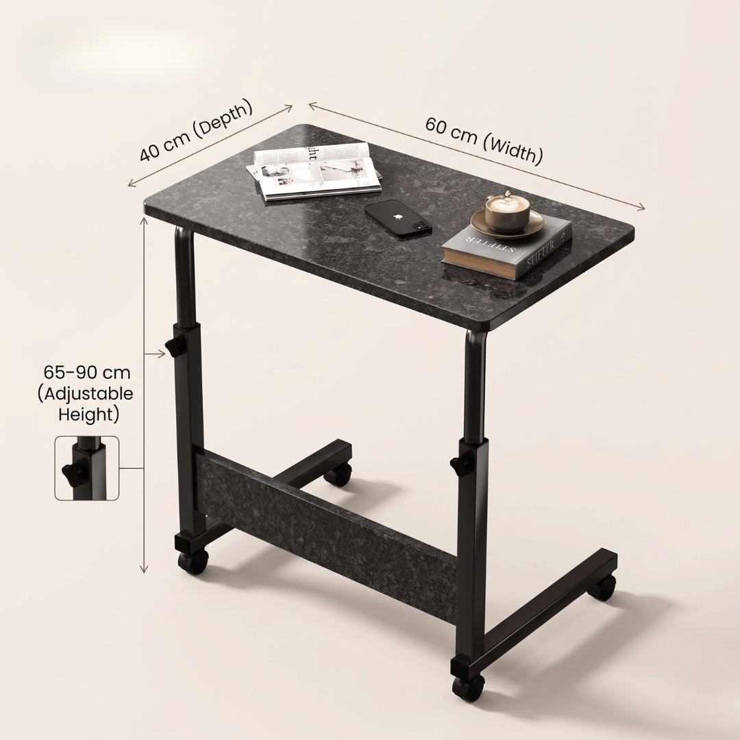 Multipurpose Height Adjustable Side Table With Lockable Wheels