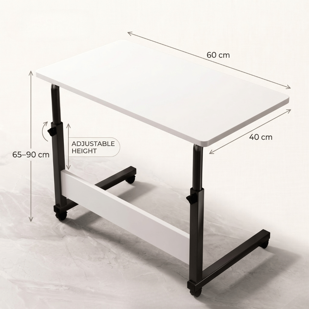 Multipurpose Height Adjustable Side Table With Lockable Wheels