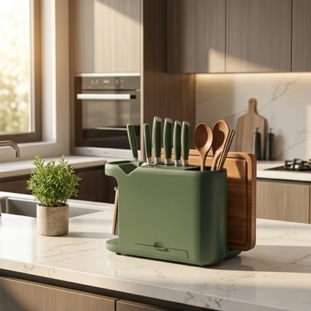Multifunctional Kitchen Knife Holder with Chopping Board Organizer and Whetstone