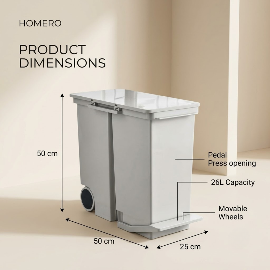 Wet Dry Waste Bin with Pedal Opening & Movable Wheels