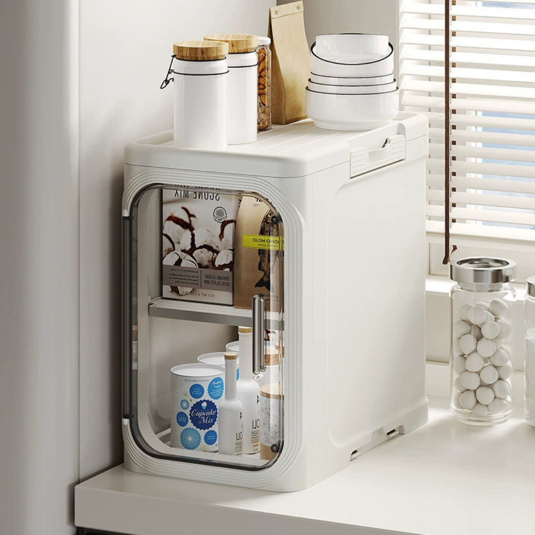 HOMERO Multi-Purpose Transparent Door Slim Storage Cabinet with Wheels