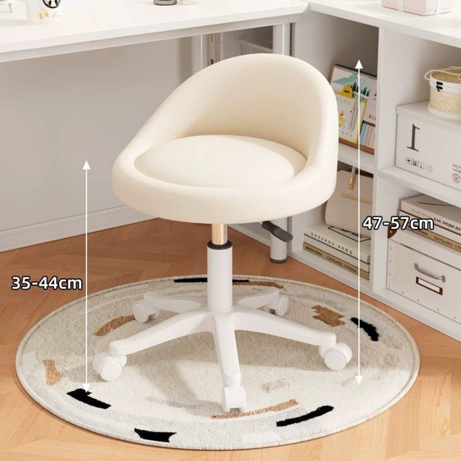 Ergonomic Adjustable Swivel Dressing Chair with Cushioned Seat and Rolling Base