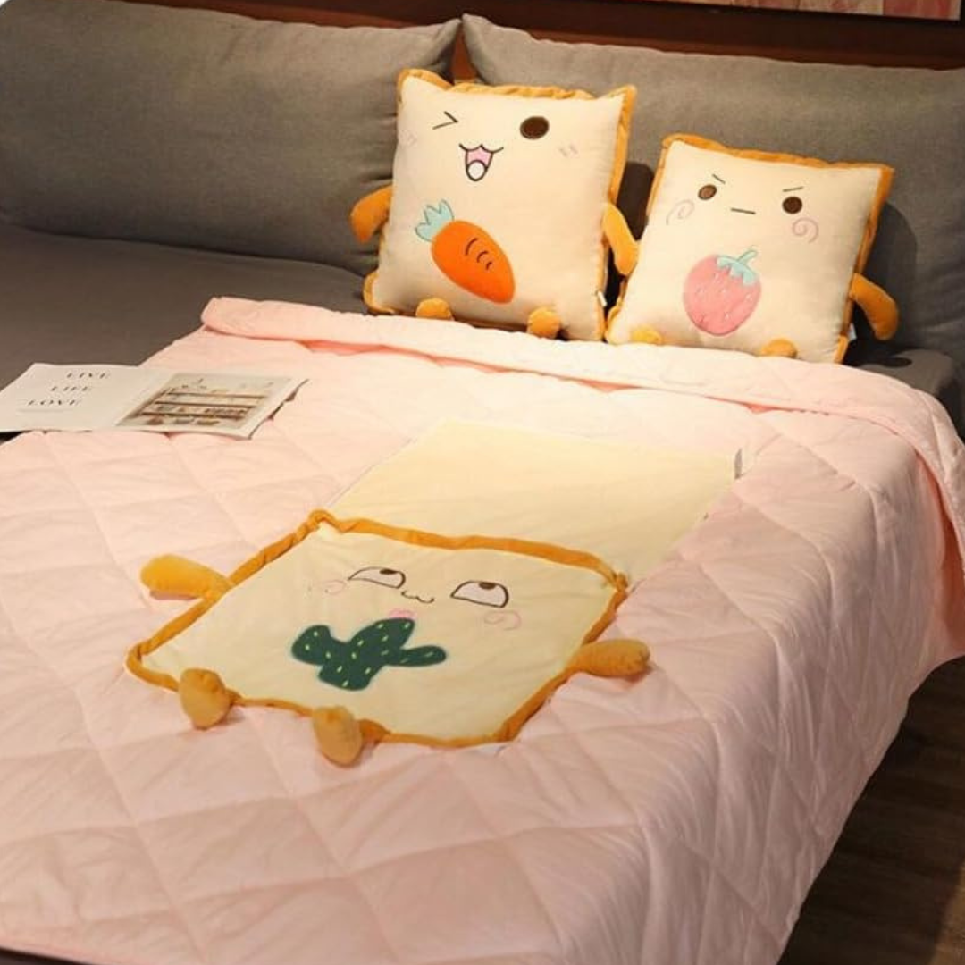 Homero 3D Cute Toast Pillow Blanket 2 in 1  Foldable Plush Quilt