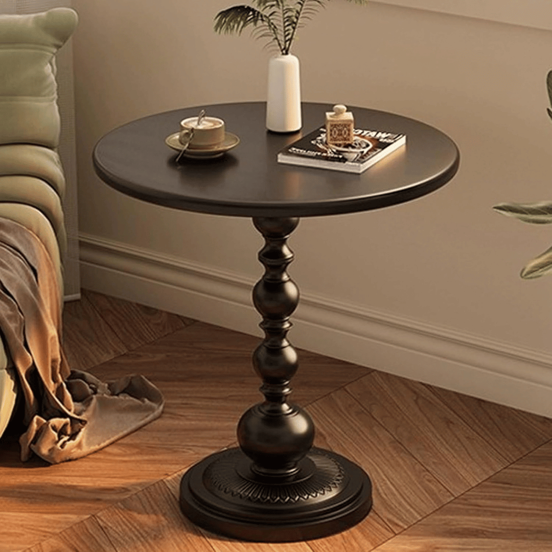 Round Matte Black Pedestal Accent Side Table