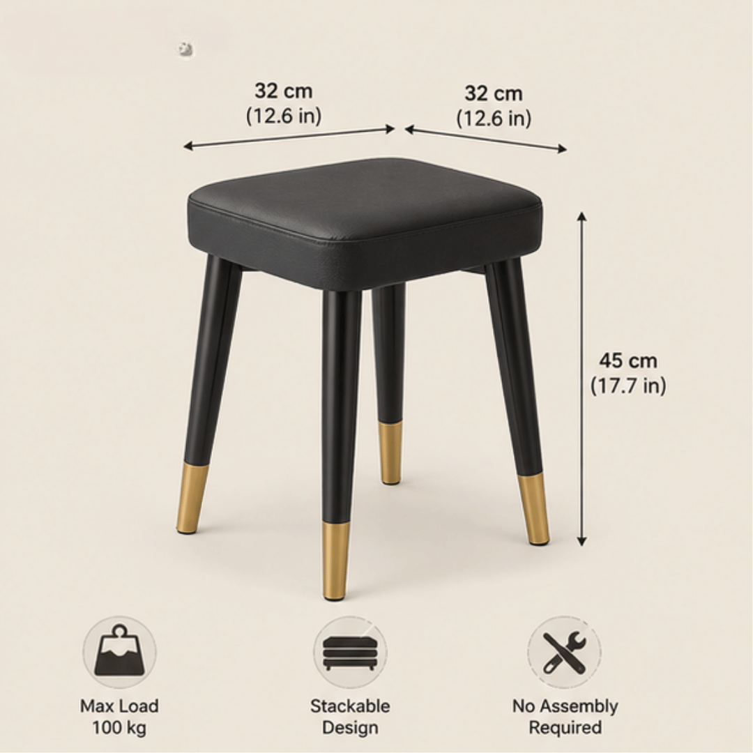 Premium Stackable PU Leather Comfortable Padded Gold Metal Legs Stool