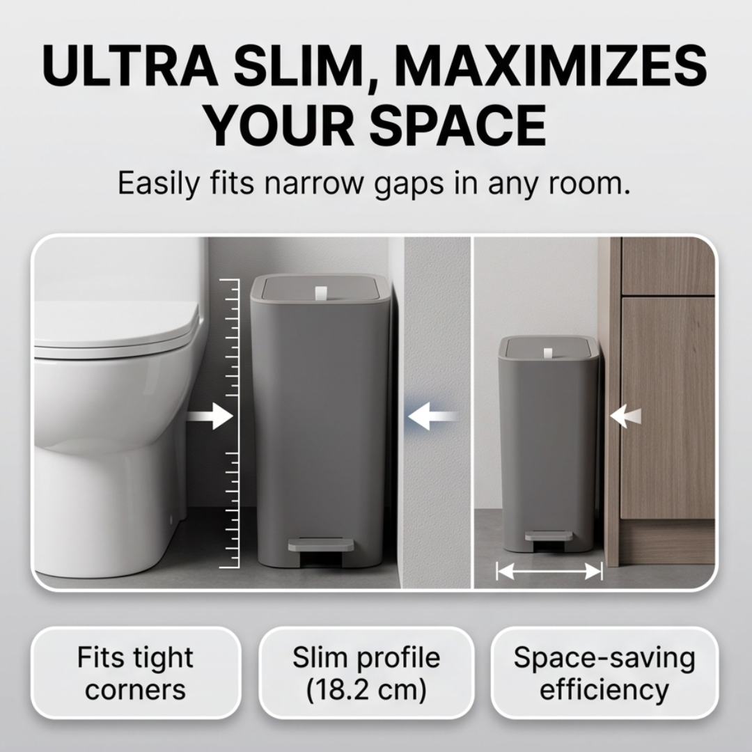 Ultra Slim Pedal Dustbin with Dual Opening Quiet Soft Close (12L)