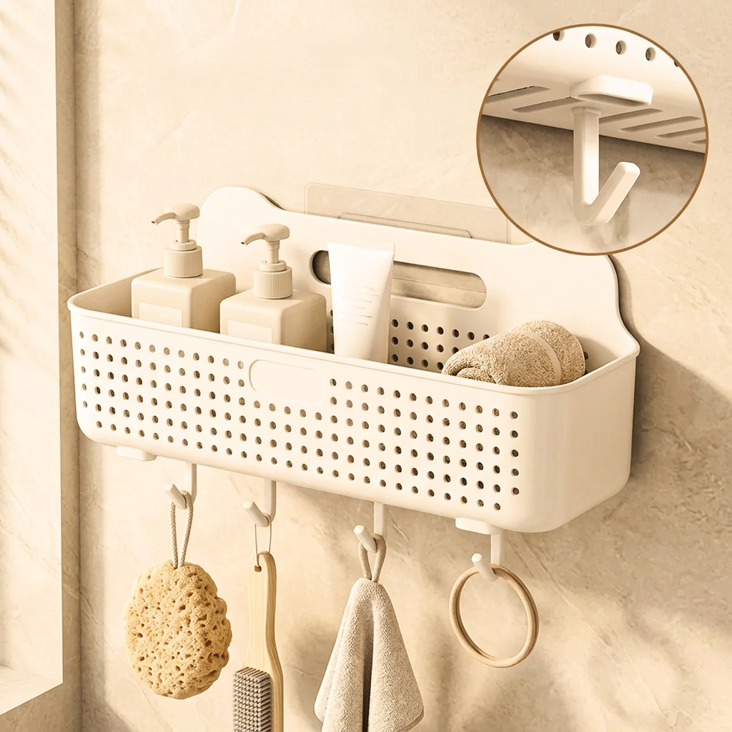 Homero Wall-Mounted Multi-Purpose Storage Basket with Hooks