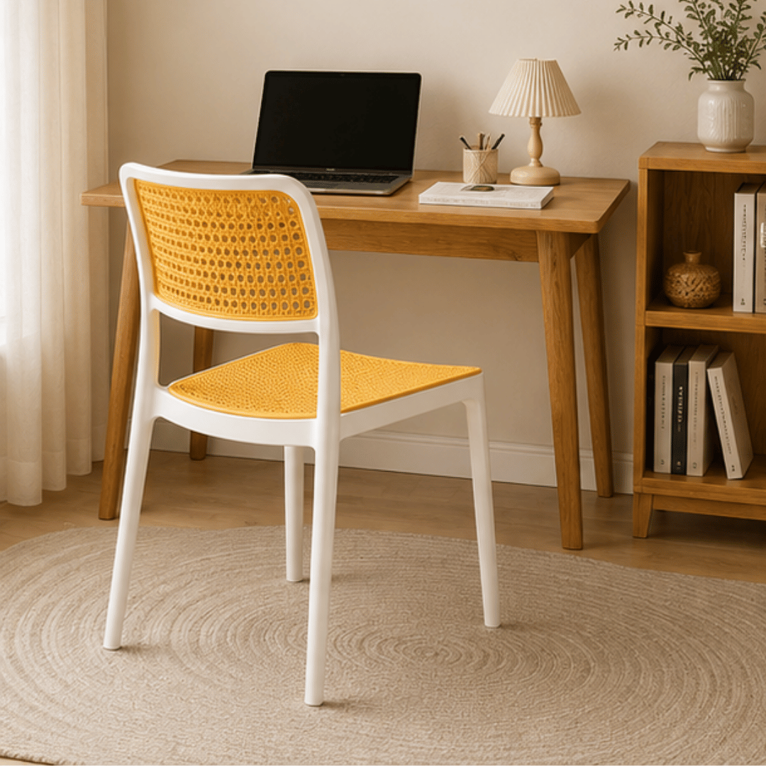 Minimalist Yellow Plastic Stackable Mesh Chair