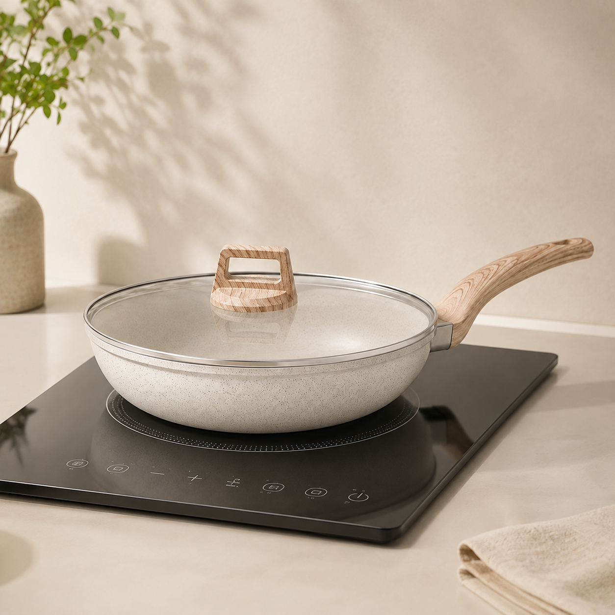 Homero Premium Maifan Granite Non Stick Fry Pan with Lid Induction Compatible