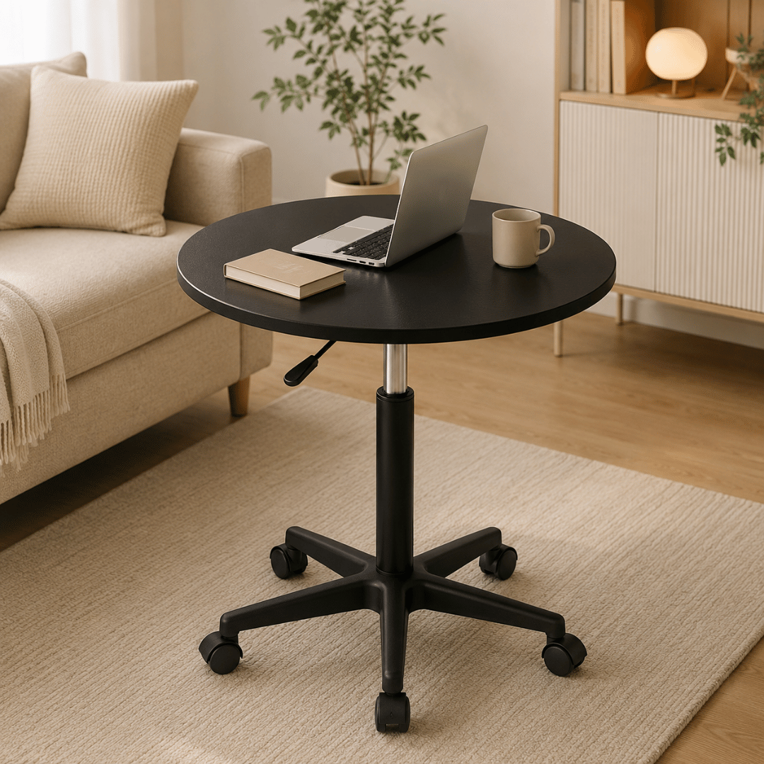 Multi-Use Adjustable Height Round Table With Wheels