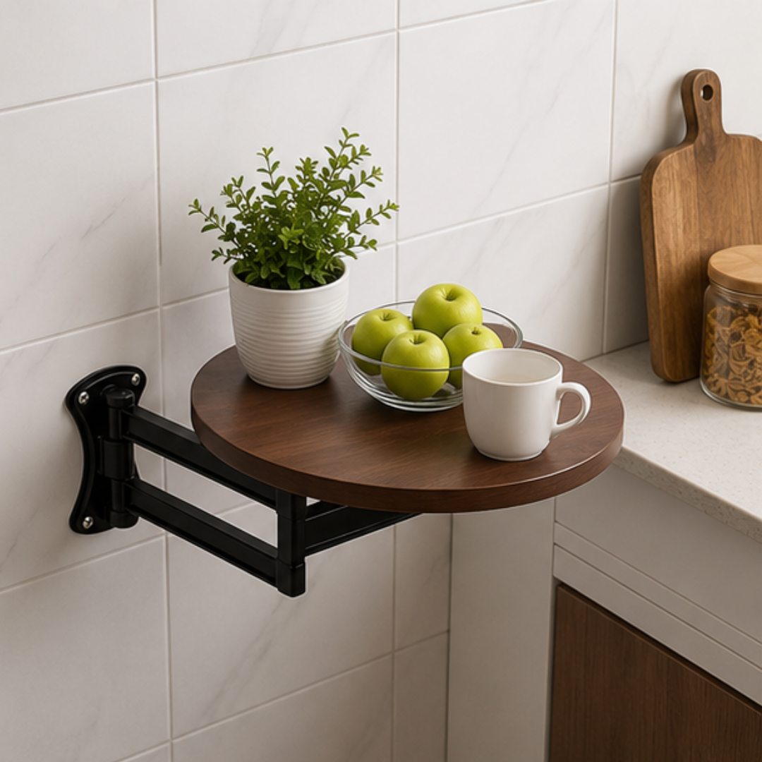 720° Rotating Adjustable Wall Mounted Folding Wooden Utility Shelf Table