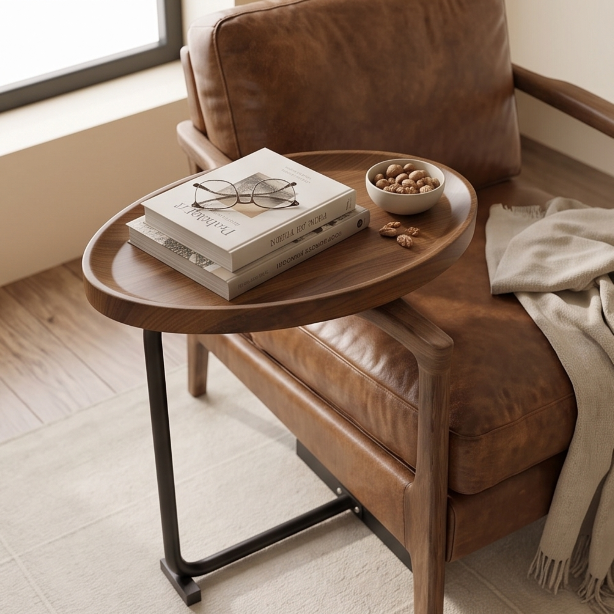 Modern C Shaped Wooden End Table with Smooth Top and Strong Metal Frame (Copy)