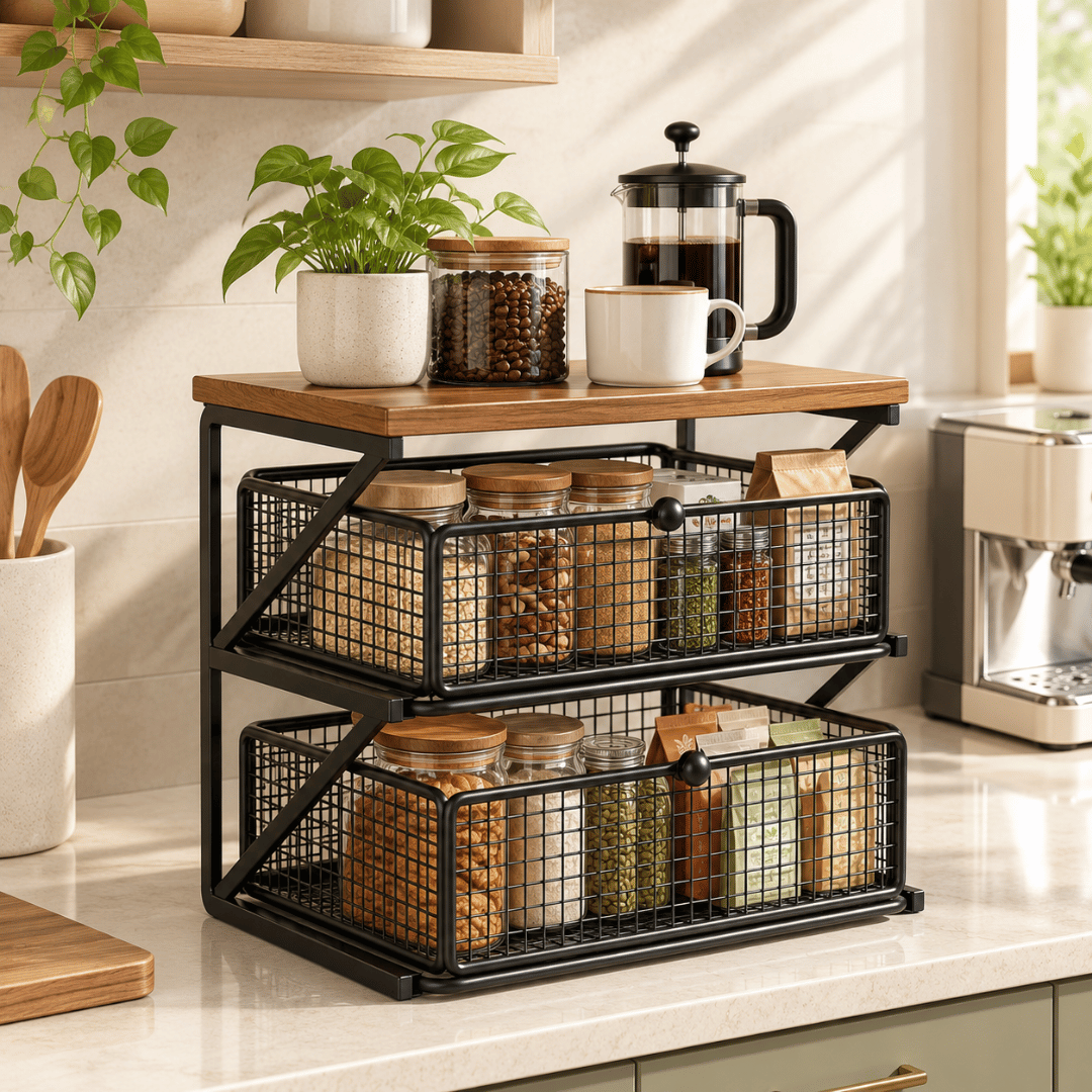 Multi Purpose Wooden Top Organizer with Two Sliding Drawers