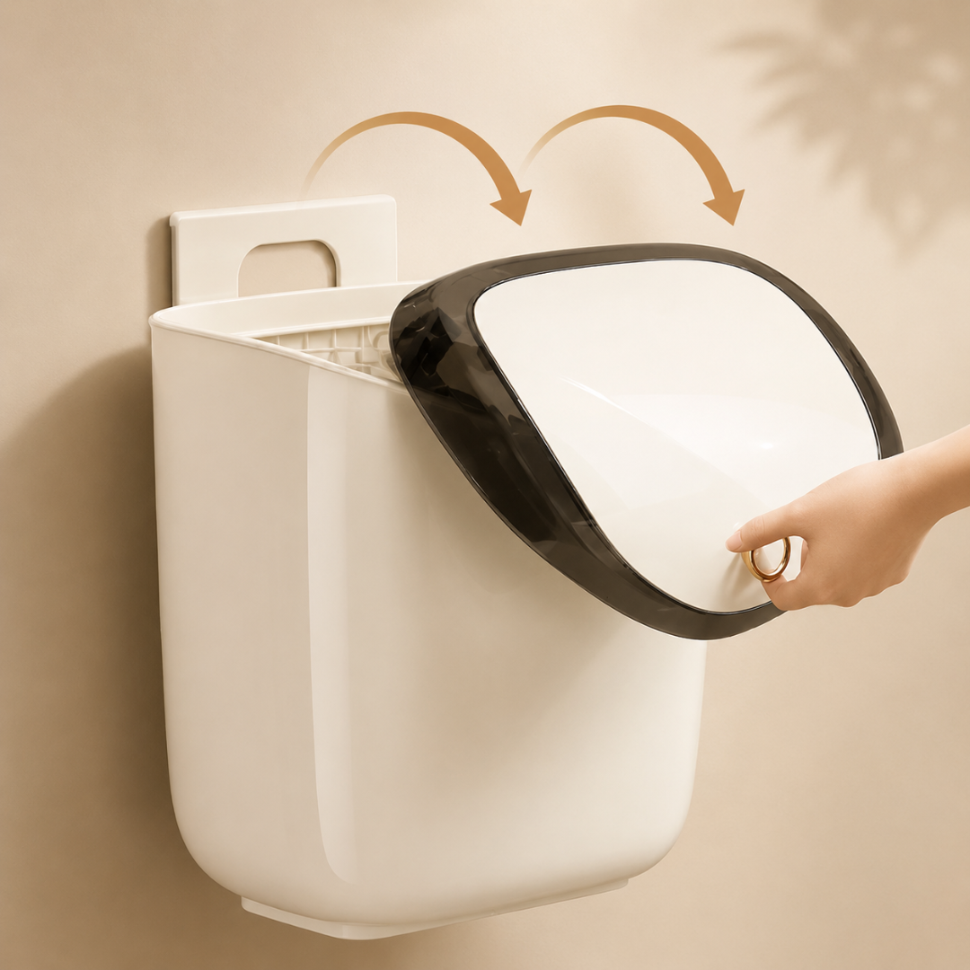 Multi Purpose Wall-Mount Wide Opening Waste Bin with Sliding Lid
