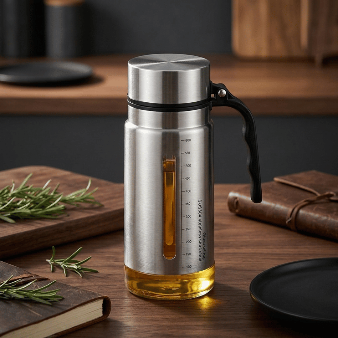 Premium Stainless Steel Oil Dispenser with Auto Flip Lid 650ml