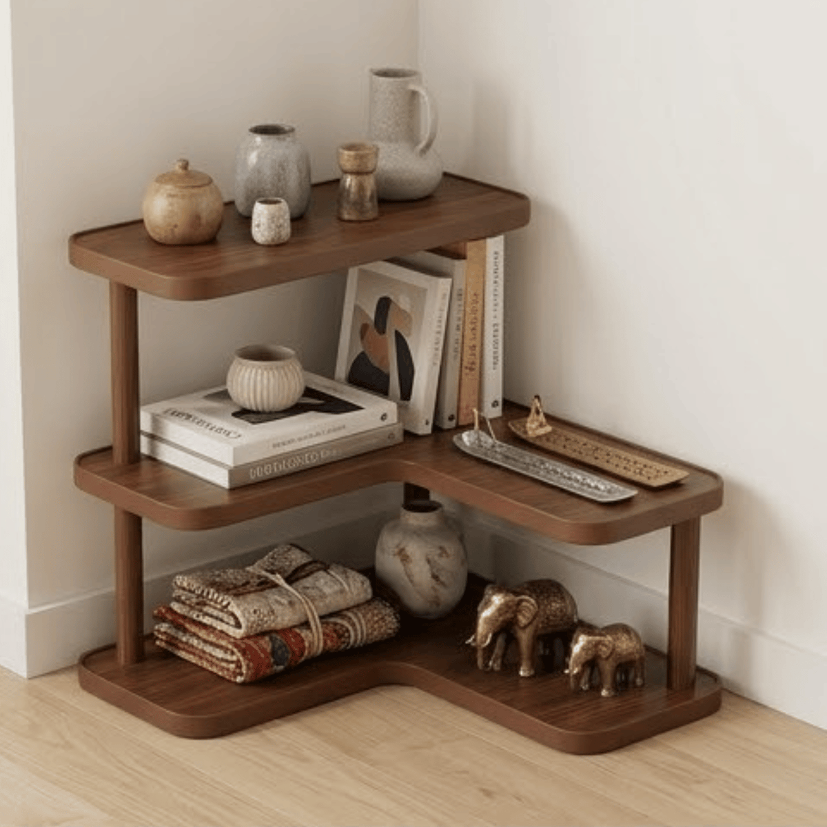 Space Saving Three Tier Stepped Corner Shelf Desktop Organizer