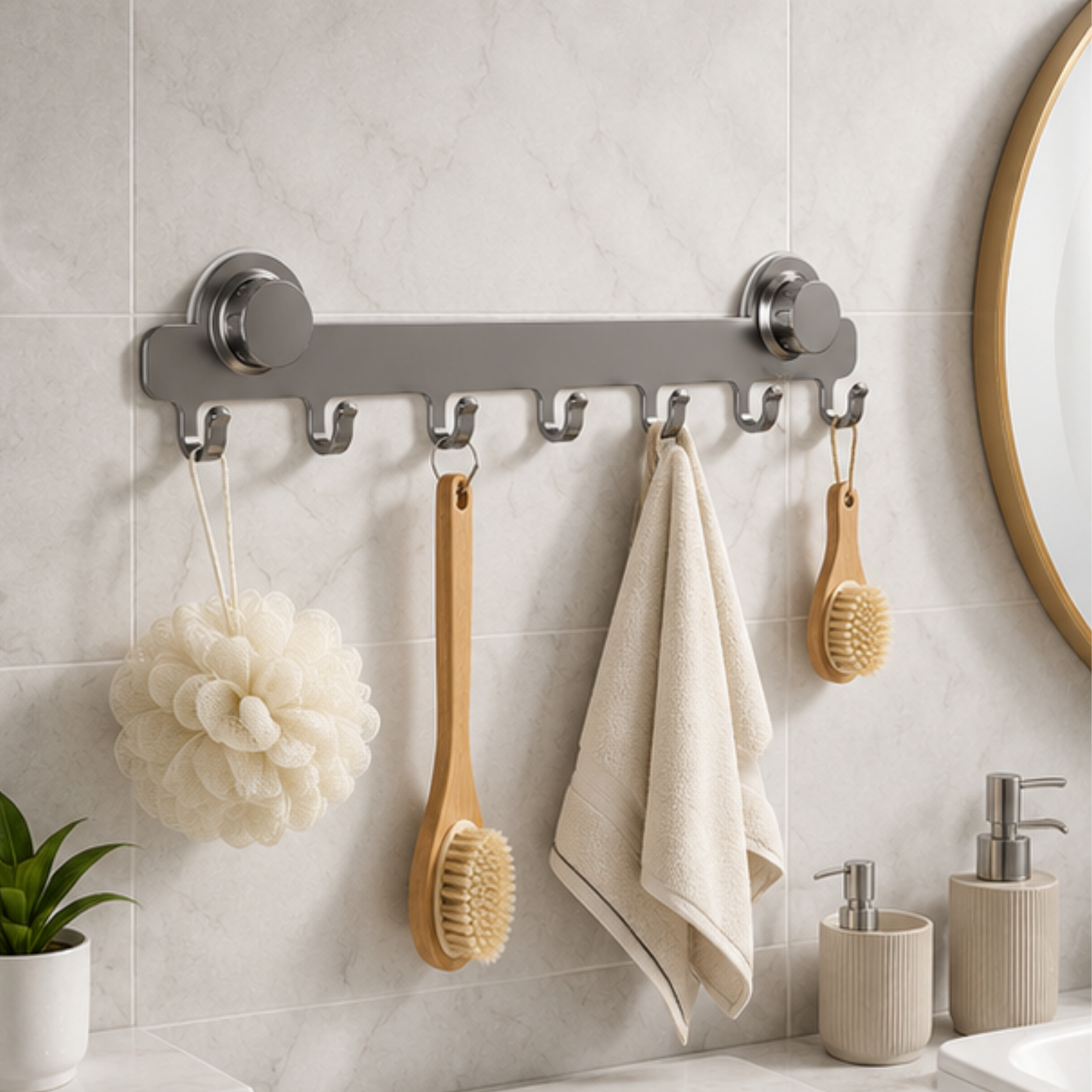 Premium Carbon Steel Suction Cup Multi Hook Organizer