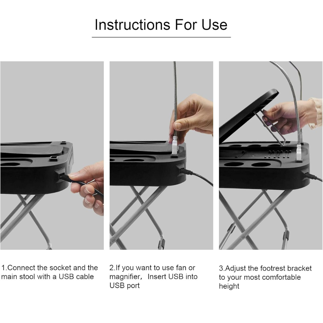 Portable Pedicure Foot Rest Stool with Fan & LED Magnifier