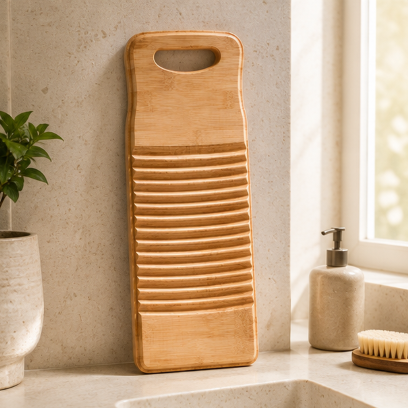 Premium Natural Bamboo Laundry Scrub Washboard