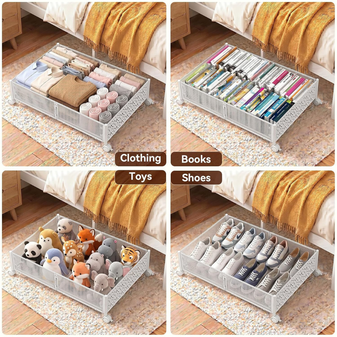 Foldable Under Bed Storage Rack with Lockable Wheels