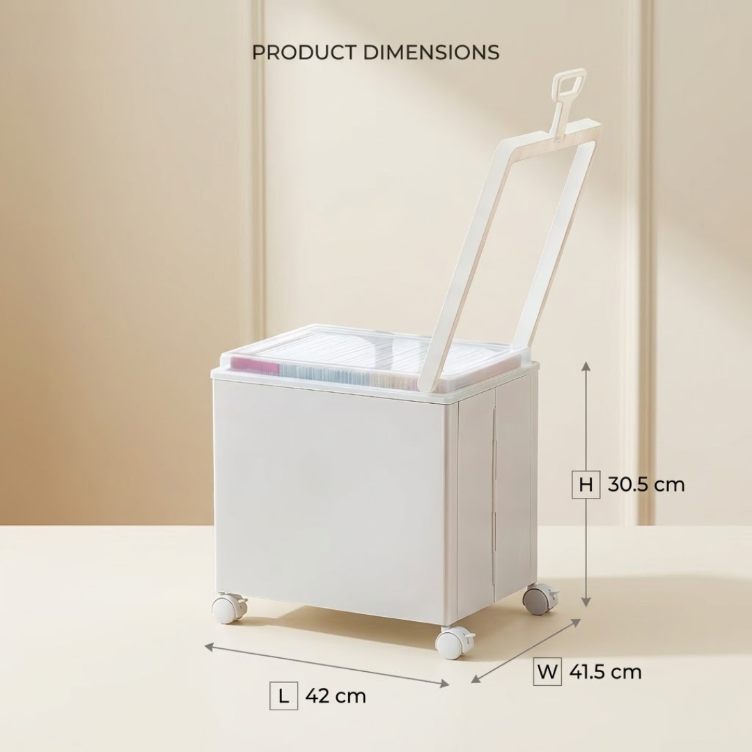 Foldable Rolling Storage Cart With Transparent Lid & Wheels