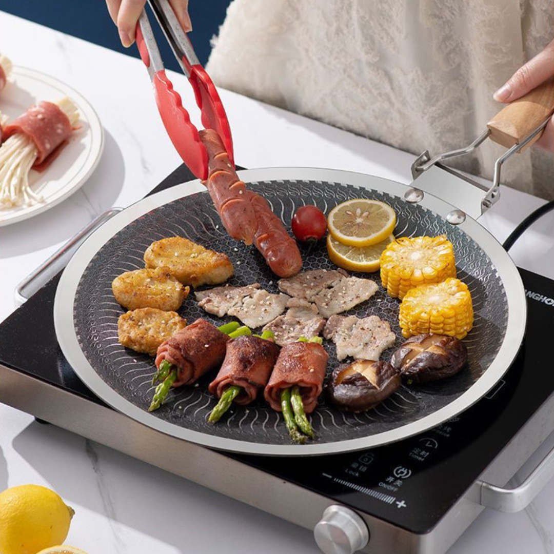 Premium Stainless Steel Honeycomb Finish Foldable Handle Tawa