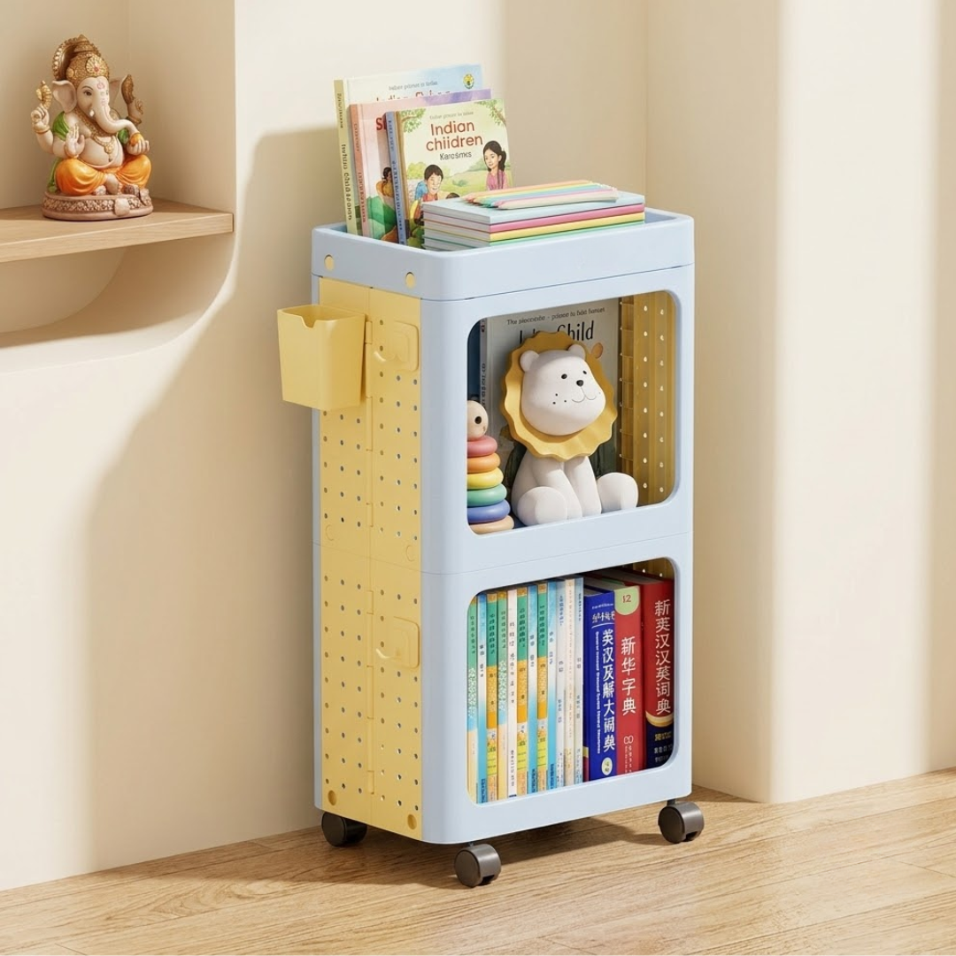 Mobile Plastic Storage Trolley with Wide Open Compartments and 360° Wheels