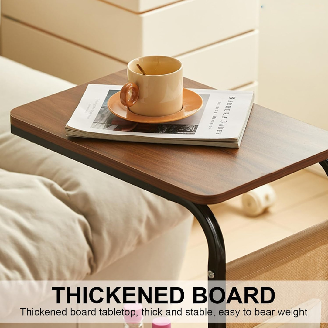 Multipurpose Double Layer C Shaped Wheeled Side Table
