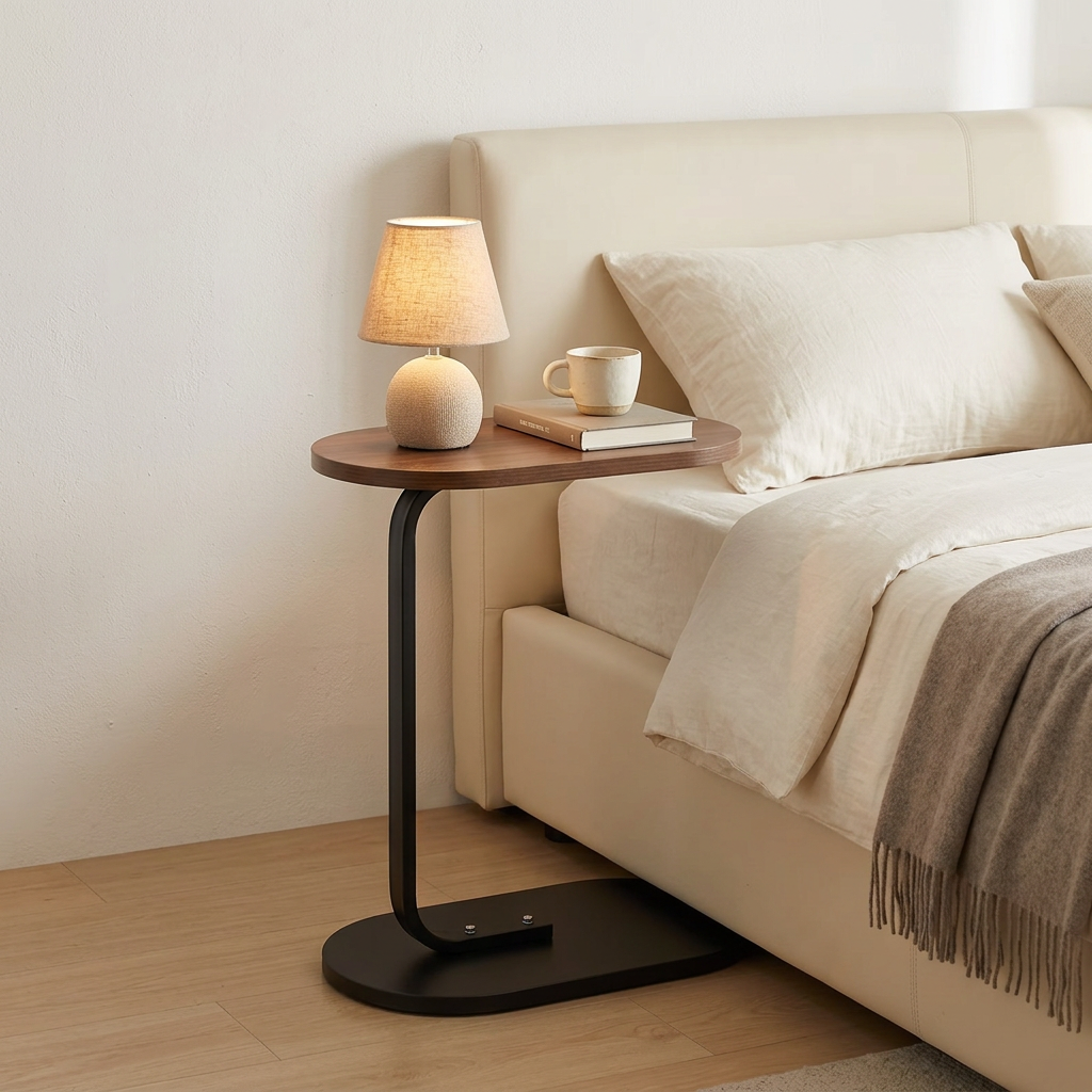 Homero Modern C Shaped Wooden Metal Side Table