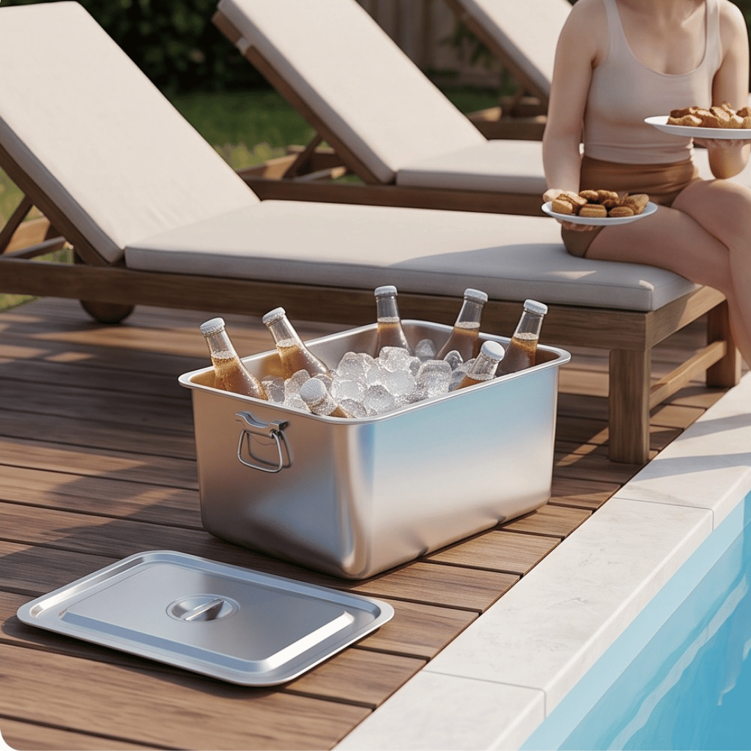 Premium Stainless Steel Storage Bucket with Lid and Carrying Handles