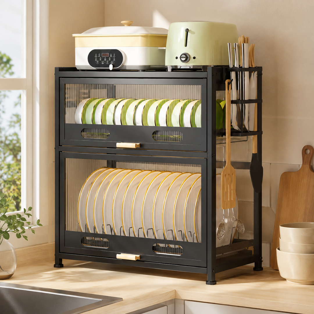Multi Purpose Kitchen Storage Cabinet with Drawers Shelves Hooks and Utensil Holders