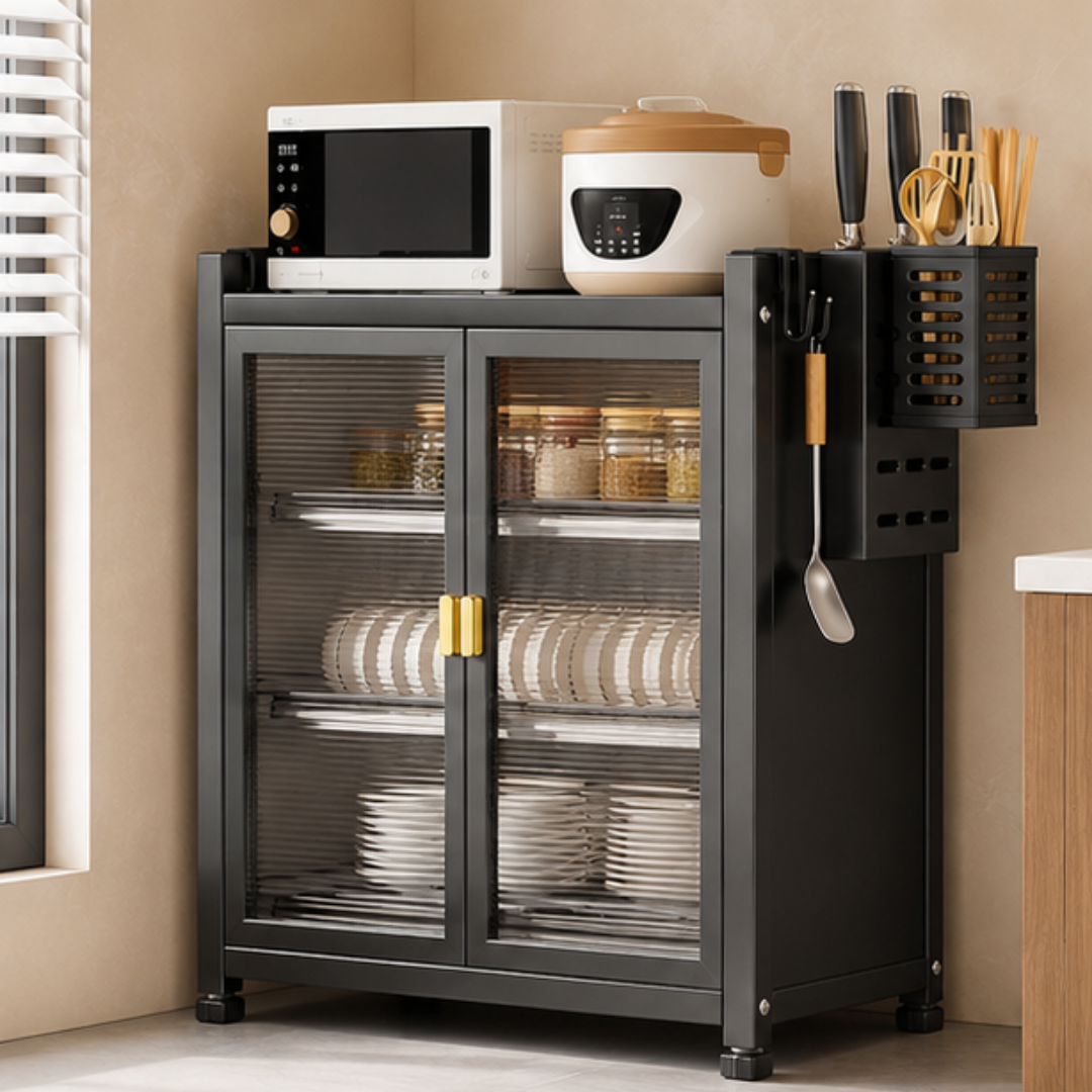 Premium Kitchen Storage Cabinet with Magnetic Doors and Adjustable Shelves